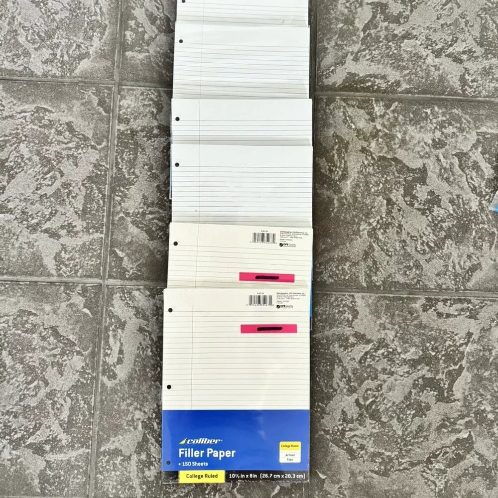 Lot of 6 Caliber Filler Paper 150 sheets College Ruled Sheets 3-Hole Punched NEW